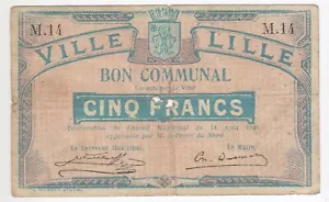 France, 5 Francs, 1914, Lille, Used - Picture 1 of 2