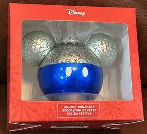 Orecchie di Topolino Disney Hallmark nuove con scatola vetro blu argento decorazione albero di Natale - Foto 1 di 4