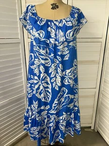 Vintage 80s Sabrina Mervyn's Cotton Blue White Kaftan Muumuu House Dress Medium - Picture 1 of 8