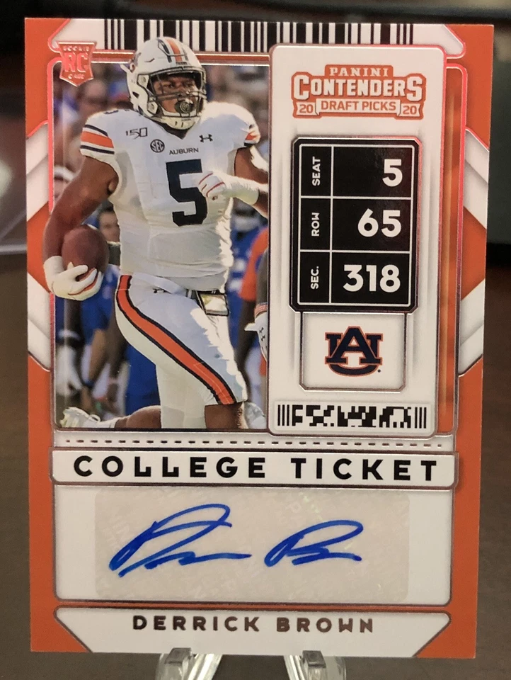 2020 Contenders Draft Picks Derrick Brown Auto Rookie College Ticket SP Panthers - Image 1 of 2