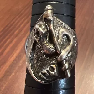 Vintage 1980s Signed DS 85 Biker Ring Grim Reaper Skull Cobra Sickle Size 10.5 - Picture 1 of 13