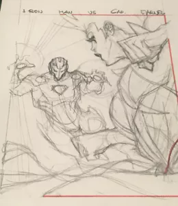 2018 Marvel Masterpieces IRON MAN v. Captain Marvel Preliminary ART SKETCH 2022 - Picture 1 of 9
