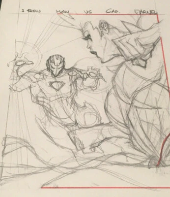 2018 Marvel Masterpieces IRON MAN v. Captain Marvel Preliminary ART SKETCH 2022 - Image 1 of 4