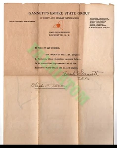 1921 Rochester NY Gannett's Empire State Group Letterhead SIGNED Frank Gannett - Picture 1 of 1