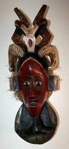 Guro Stammesmaske afrikanische Wandkunst handgeschnitzt & bemalt Holz 26" x 9" x 8" - Bild 1 von 12