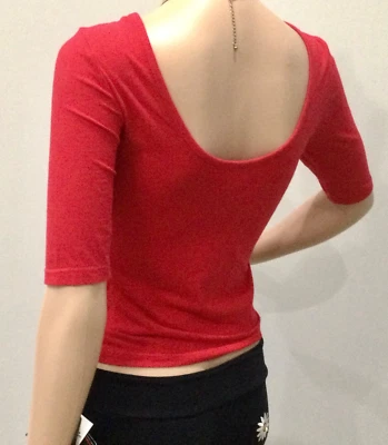 Vintage Espirit Spirit Red Ballet Style Scoop Top Mid Sleeve Cropped Elastic M - Image 1 of 4