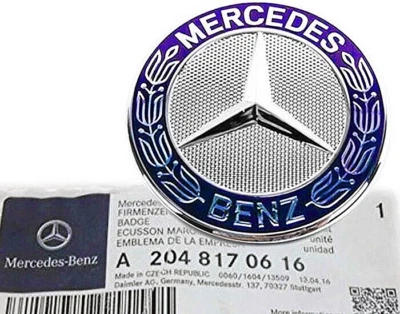 Mercedes Benz Flat Hood Emblem C-Class W202 W203 W204 Hood Badge Blue Logo OEM - Image 1 of 4