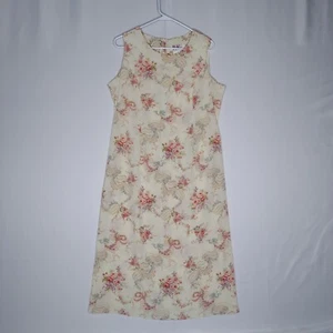 R&K 90s Vtg Dress 16 Sleeveless Cream Floral Crinkle Textured Midi Zip Lined - Picture 1 of 11