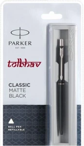 Parker Classic Matte Black Chrome Trim CT Ball Pen Blue Ink 0.8mm Fine Tip New - Picture 1 of 5