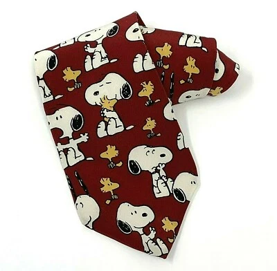 Corbata vintage de seda Peanuts Snoopy & Woodstock Manhattan roja blanca limpieza en seco Foto 1 de 4