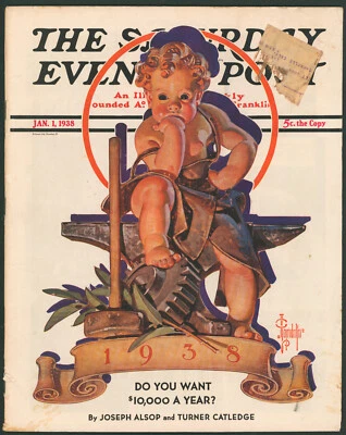 Saturday Evening Post Magazine January 1 1938 New Year's Baby ~ JC Leyendecker - Image 1 of 4