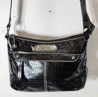 Bolso de hombro brillante Liz & Co para mujer de cuero sintético negro plateado Foto 1 de 4