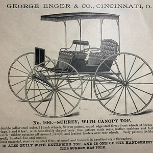 1890’s Enger Buggy Carriage Manufacturer Page Ad Cincinnati Ohio Surrey - Bild 1 von 3