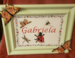 Personalized Green Framed Baby First Name Gabriela, LadyBug Theme 18.75 x 14.75" - Picture 1 of 5