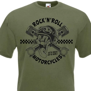 T-shirt ROCK'N'ROLL MOTORCYCLES - Ride Rider Biker Café Racer Rockers Rockabilly - Imagen 1 de 1