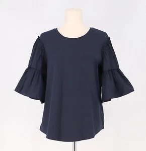 NWT CHICO'S Knit Woven Ruffle Tier 3/4 Sleeve Cotton Top Classic Navy Size 1/M - Picture 1 of 7