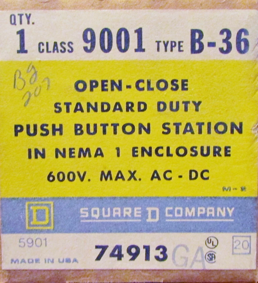 Estación pulsador SQUARE D 9001 B-36 CIERRE ABIERTO 9001 B 36 Foto 1 de 1