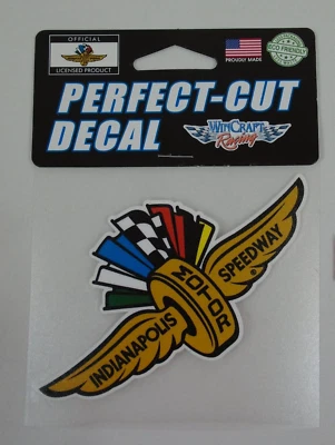 Indianapolis Motor Speedway Gold Wings Wheel Flag Perfect Cut Viny Decal IMS  - Image 1 of 4