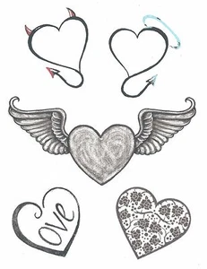 HOJA GRANDE 5 CORAZONES DIFERENTES AMOR ÁNGEL DIABLO ALAS tatuaje temporal - Imagen 1 de 1