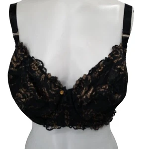 Cacique Unlined Full Coverage Black Gold Lace Underwire Bra Size 38G Adjustable - Picture 1 of 11