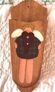 VTG 1981 Hand Painted Wooden Wall Scissor Holder 9” Folk Art Paint Sewing Decor - Picture 1 of 4