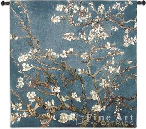 51x51 ALMOND BLOSSOM Van Gogh Blue White Floral Tapestry Wall Hanging - Picture 1 of 1