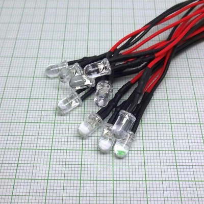 10 X Weiss LED mit Kabel.(5-12V, clear, 5mm, Litze) VERSAND FREI! E850 - Bild 1 von 4
