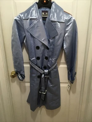 ¡De colección! Gabardina Wilson con ribete de cuero sintético seda/poliéster RARA azul talla S nueva con etiquetas Foto 1 de 4