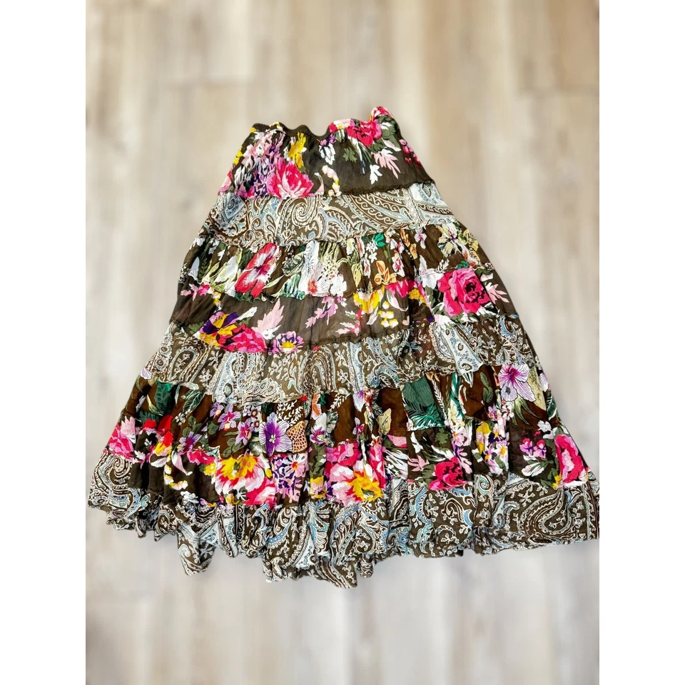 Maxi Falda Solitaria Los Ángeles En Niveles Boho Patchwork Floral Estampado Paisley M Foto 1 de 4