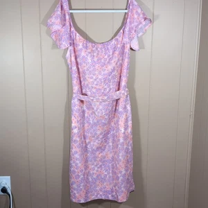 Vintage 60s-70s Lilly Pulitzer Dress Floral Pink Purple Size 10 Belted Flower  - Picture 1 of 10