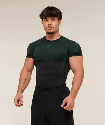 Gymshark Onyx 5.0 Seamless T-Shirt - Black/Lift Green | New - Image 1 of 4