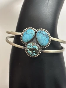 Brazalete de plata esterlina estampado número 8 turquesa 7 pulgadas ajustable - Imagen 1 de 4