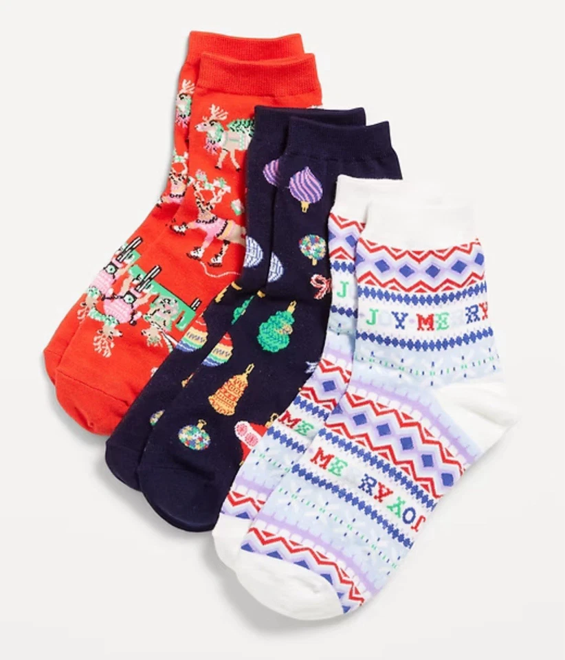 圣诞袜女式旧海军蓝均码全新带标签 3 双 — 第 1/1 张图片