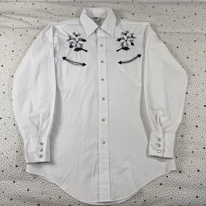 Camisa Western Doble S Vintage Años 70 Para Hombre M Blanca Floral Bordada Perla A Presión - Imagen 1 de 9