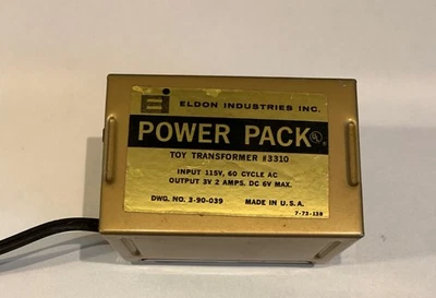 ELDON INDUSTRIES #3310 Slot Car Power Pack 3V  2 AMPS. DC 6V MAX.  TESTED - Image 1 of 4