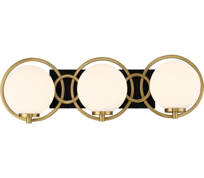 Savoy House Alhambra Vanity, 3-Light 180 Total Watts Matte Black With Warm Brass - Image 1 of 1