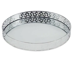 Large Silver Mirror Tray Round Designer Style Heavy Solid 32cm x 6cm - Picture 1 of 3