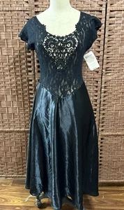 Vintage Cinema Etoile Black Satin Lace Nightgown Lingerie Whimsygoth DEADSTOCK! - Picture 1 of 11