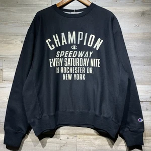Felpa Champion Reverse Weave Warm Up Nera Retro Stampa Speedway Uomo Large - Foto 1 di 9