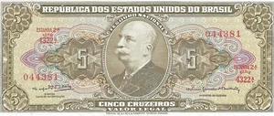 Brasilien Fünf Cruzeiros 1964 Welt Papiergeld Währung Stempelglanz Banknote # 1 - Bild 1 von 2