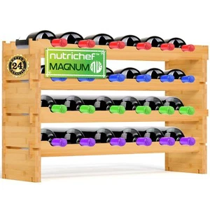NutriChef Bamboo Modular Wine Rack for Magnum Size Wine Bottles (4&#8221; Diamet - Picture 1 of 6