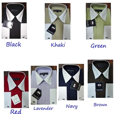 Camisa Hombre 65% Poliéster 35% Algodón Dos Tonos Color Sólido Puño Francés SG 03F2 Foto 1 de 3