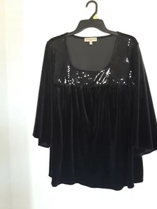 Notations Womens Velvet Blouse Sequin Top Black Size 3X - Picture 1 of 3