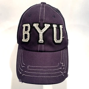 BYU Cougars Distressed Trucker Cap Hat - Navy Blue - Zephyr Adjustable Snapback - Picture 1 of 12