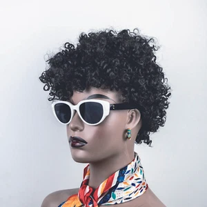 Afro Black Kinky Small roll Curly Wigs Ladies Synthetic Hair Caps for DailyWear - Foto 1 di 37