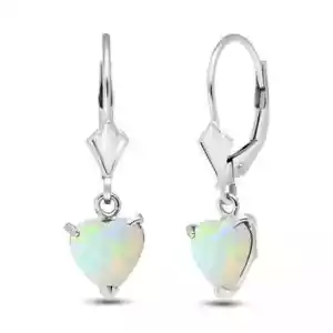 Pendientes de palanca trasera de ópalo genuino para corazones de 14 k. Amarillo, blanco o oro rosa - Imagen 1 de 3