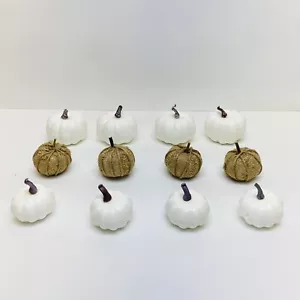 12 pezzi zucche artificiali miste raccolta zucche decorazione natalizia bianco e tela - Foto 1 di 7