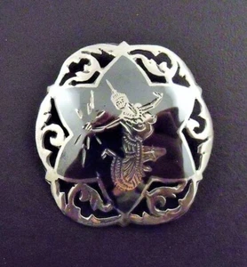 Vintage Sterling massiv Silber & Niello Thailand geometrische Brosche um 1945 - Bild 1 von 10