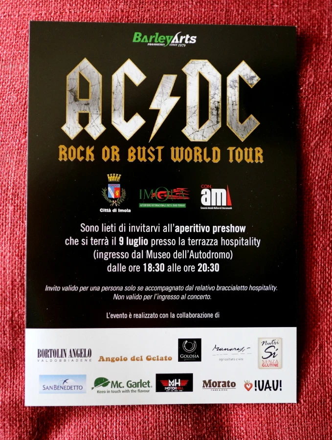 AC/DC promo IMOLA SOLD OUT  Pre Show Party invitation flyer Hard Rock Angus - Imagen 1 de 1