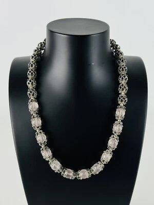 Girocollo Tibetano Collana In Argento E Sfere Quarzo Rosa Gioiello Tibet XX Sec. - Immagine 1 di 4